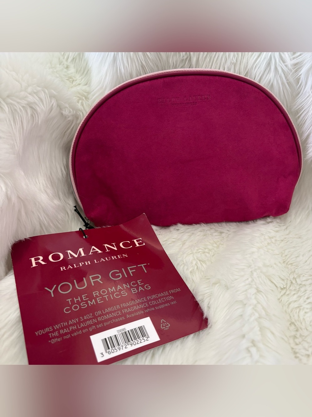 Ralph Lauren Pink Suede Half-Moon Cosmetic Pouch NWT